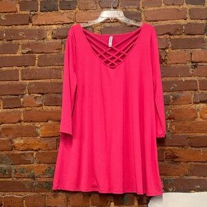 Zenana Plus Size Hot Pink Criss Cross Top‎ Tunic Size 3X